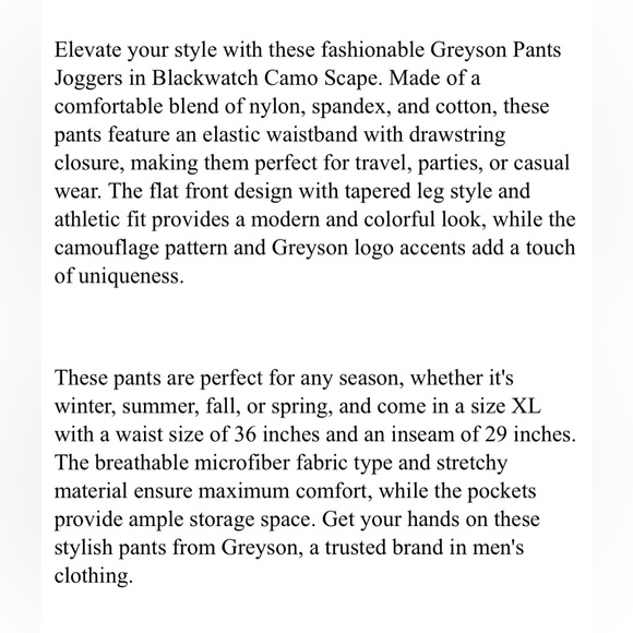 Greyson Sequoia Pants Joggers Blaclwatch Camoscape XL Green Nylon Cotton Spandex - Picture 9 of 9